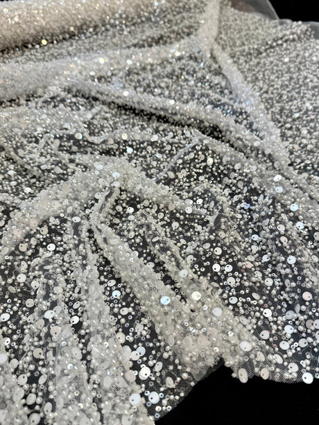 Beaded Sequin Pearl Mesh Lace