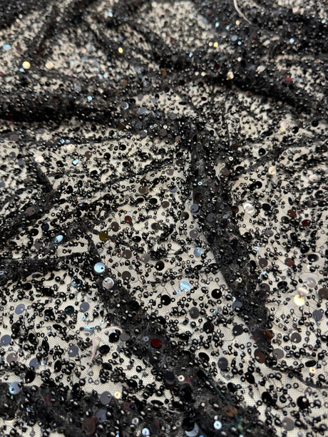 Beaded Sequin Pearl Mesh Lace Black