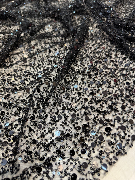Beaded Sequin Pearl Mesh Lace Black