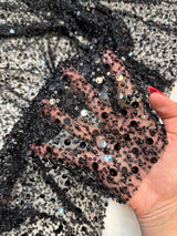 Beaded Sequin Pearl Mesh Lace Black