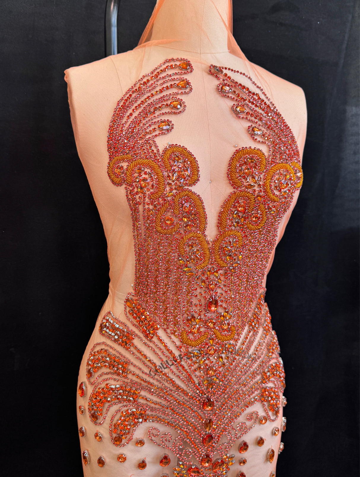 Orange Rhinestone Bodice Applique
