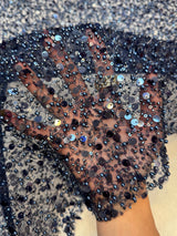 Beaded Sequin Pearl Mesh Lace Navy