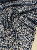 Beaded Sequin Pearl Mesh Lace Navy