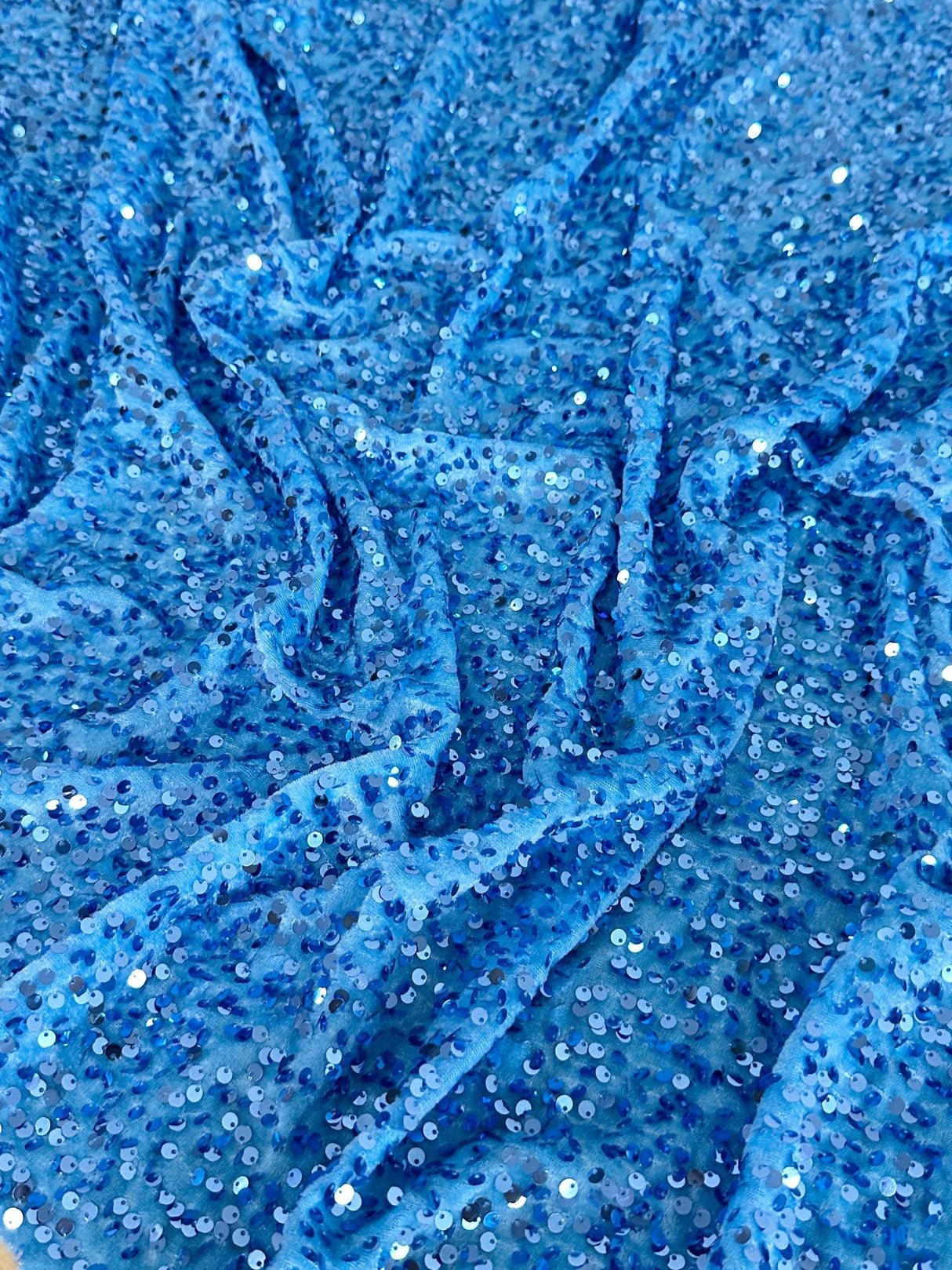 Baby Blue Stretch Sequin Velvet