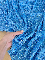 Baby Blue Stretch Sequin Velvet