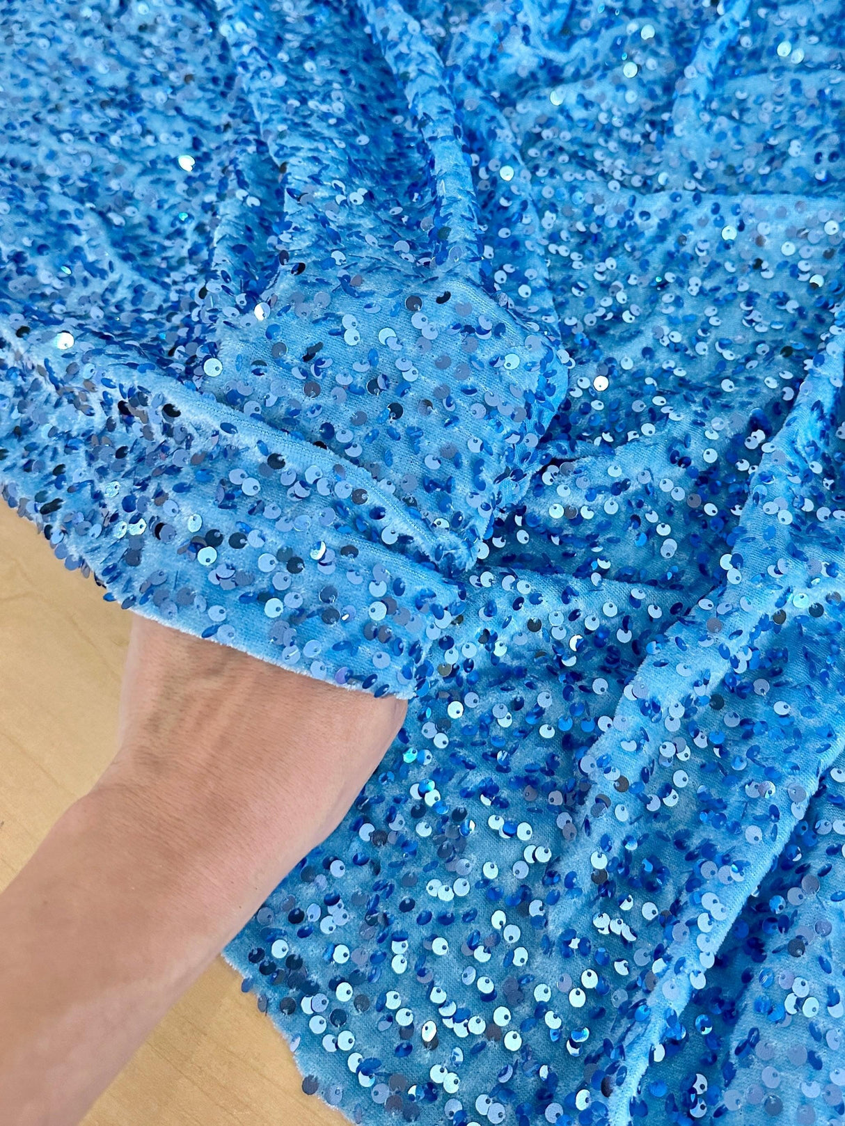 Baby Blue Stretch Sequin Velvet