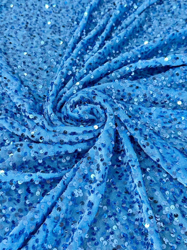 Baby Blue Stretch Sequin Velvet