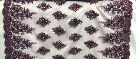 Beaded Rhinestone 3D Floral Lace Fabric 54" Wide