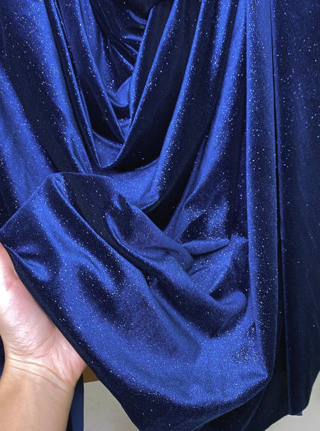 Shimmery Stretch Velvet Navy Blue