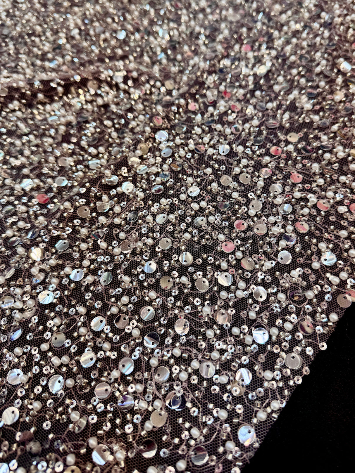 Beaded Sequin Pearl Mesh Lace Powder Pink