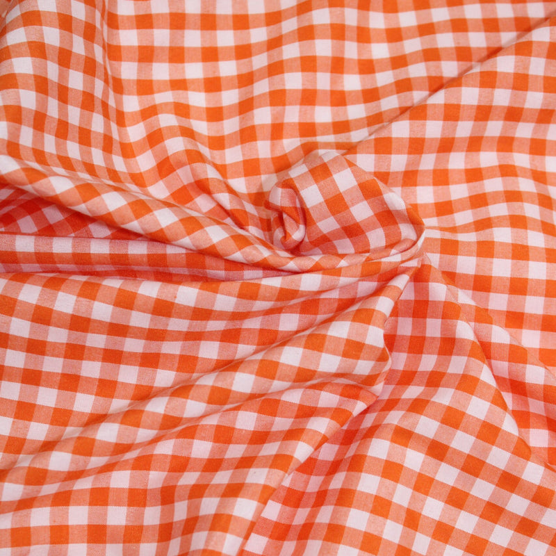 1/8 Orange Poly Cotton Gingham Checkered Poly Cotton Fabric - Orange Gingham Checkered, 58/59" Width (1 Yard)