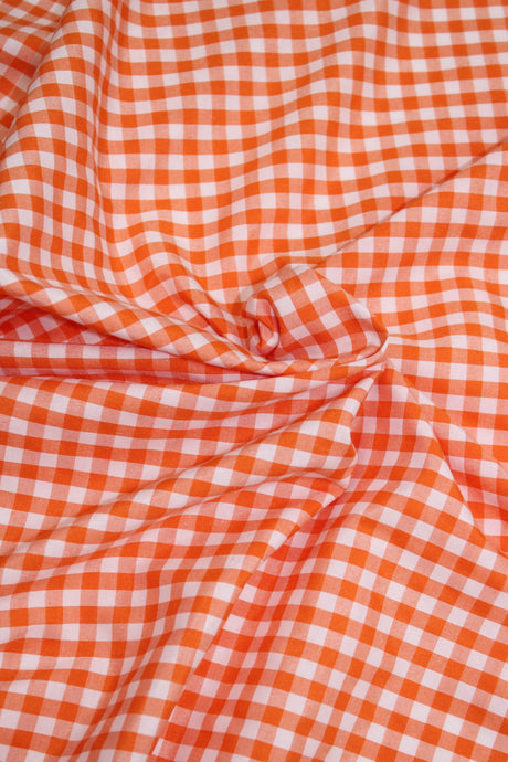 1/8 Orange Poly Cotton Gingham Checkered Poly Cotton Fabric - Orange Gingham Checkered, 58/59" Width (1 Yard)