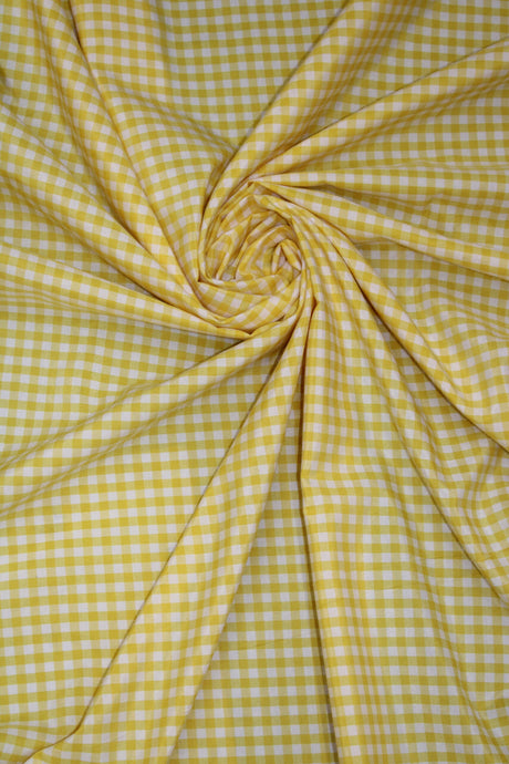 1/8 Yellow Gingham Checkered Poly Cotton Fabric - Yellow Gingham Checkered, 58/59" Width (1 Yard)