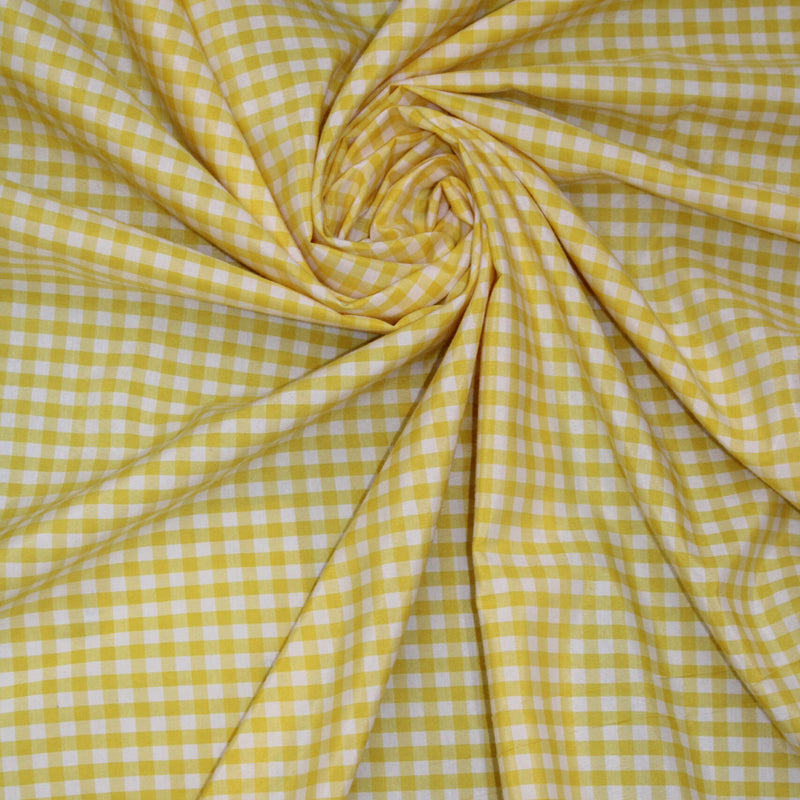 1/4 Yellow Gingham Checkered Poly Cotton Fabric - Yellow Gingham Checkered, 58/59" Width (1 Yard)