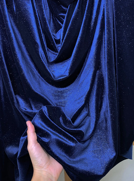 Shimmery Stretch Velvet Navy Blue