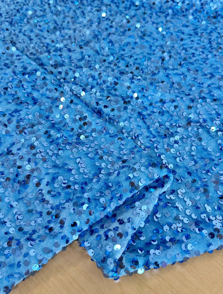 Baby Blue Stretch Sequin Velvet