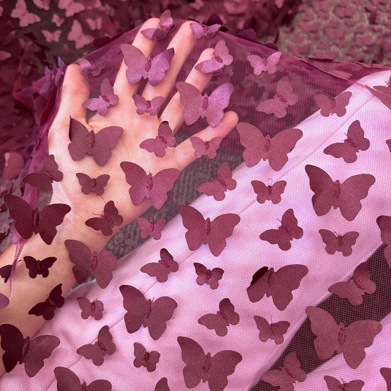 3D Butterfly Lace Burgundy
