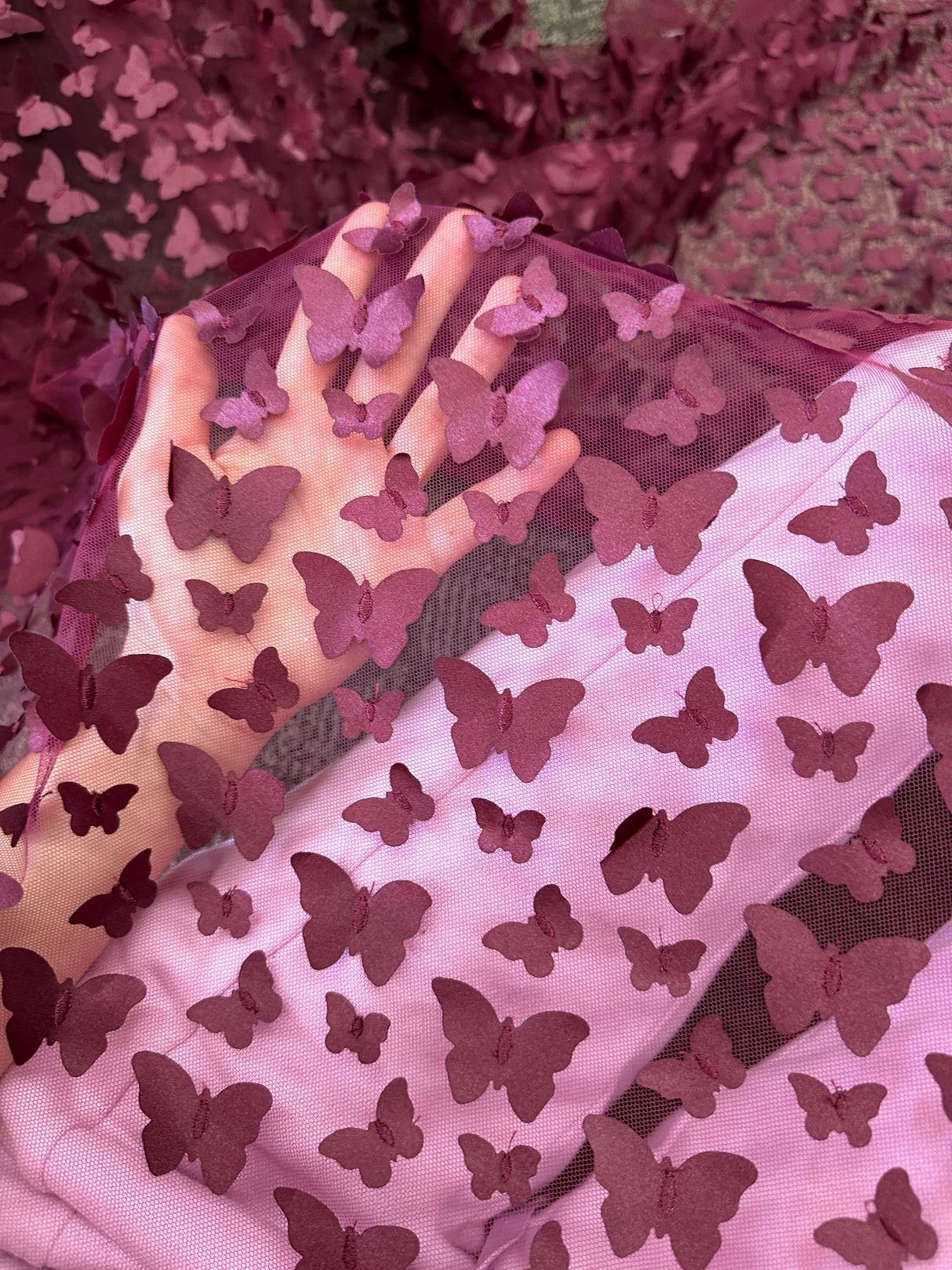 3D Butterfly Lace Burgundy