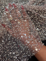 Beaded Sequin Pearl Mesh Lace Powder Pink