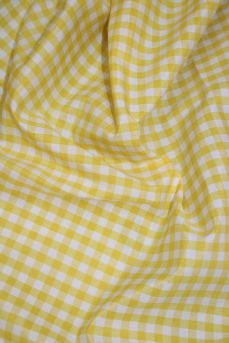 1/8 Yellow Gingham Checkered Poly Cotton Fabric - Yellow Gingham Checkered, 58/59" Width (1 Yard)