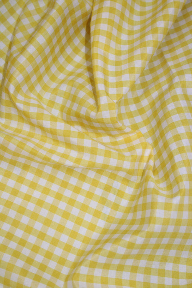 1/8 Yellow Gingham Checkered Poly Cotton Fabric - Yellow Gingham Checkered, 58/59" Width (1 Yard)