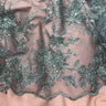 1 Yard Beaded Floral Lace Fabric Embroidered on Polyester Net Mesh 51 inch Width