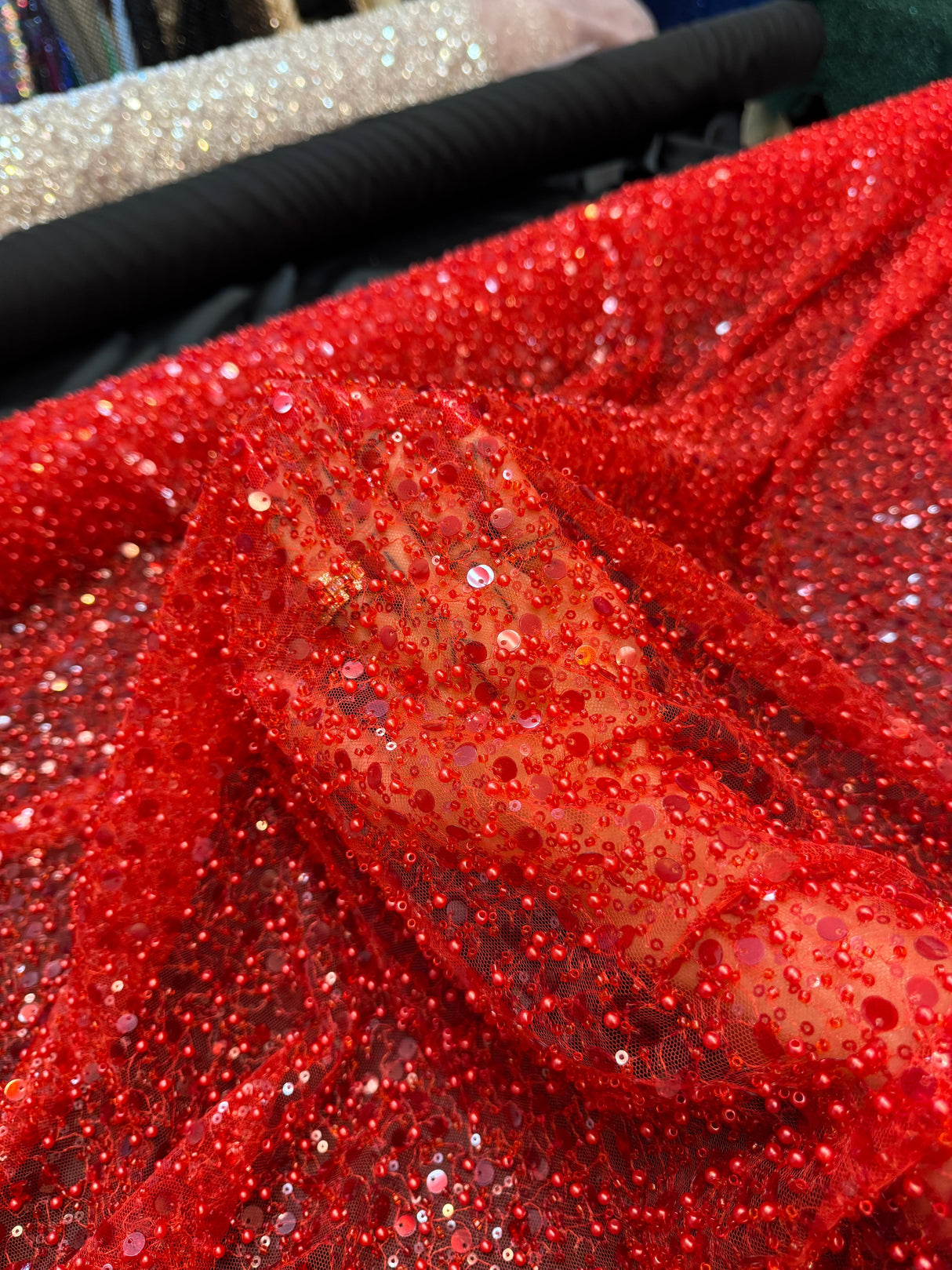 Beaded Sequin Pearl Mesh Lace