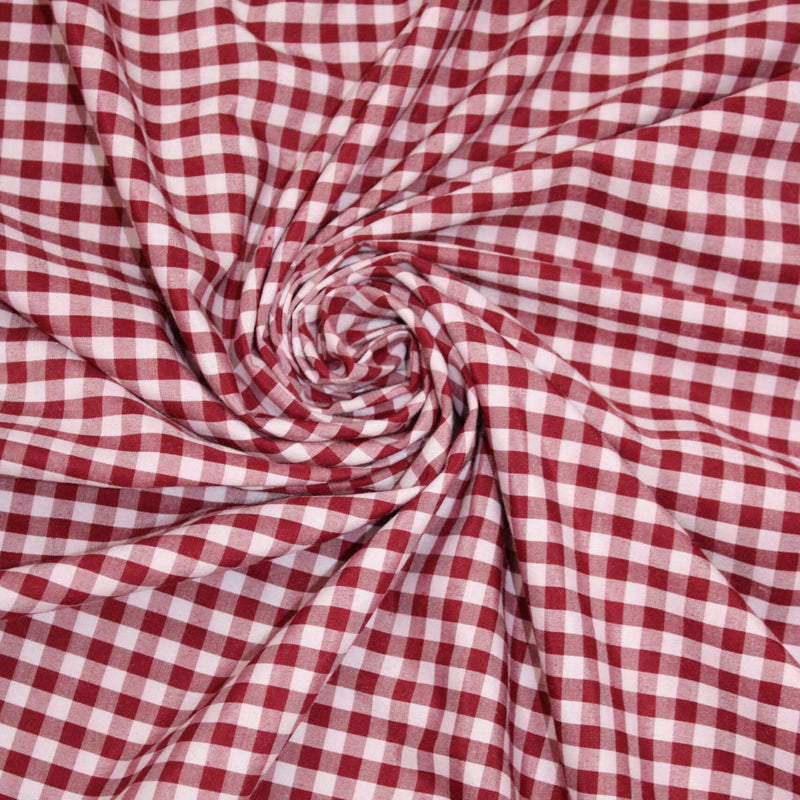 1/8 Burgundy Poly Cotton Gingham Checkered Poly Cotton Fabric - Burgundy Gingham Checkered, 58/59" Width (1 Yard)