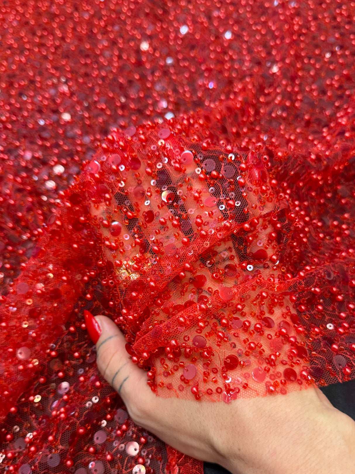 Beaded Sequin Pearl Mesh Lace