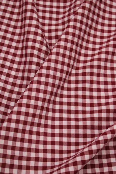 1/8 Burgundy Poly Cotton Gingham Checkered Poly Cotton Fabric - Burgundy Gingham Checkered, 58/59" Width (1 Yard)