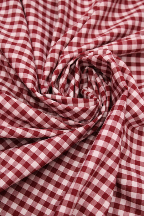 1/8 Burgundy Poly Cotton Gingham Checkered Poly Cotton Fabric - Burgundy Gingham Checkered, 58/59" Width (1 Yard)