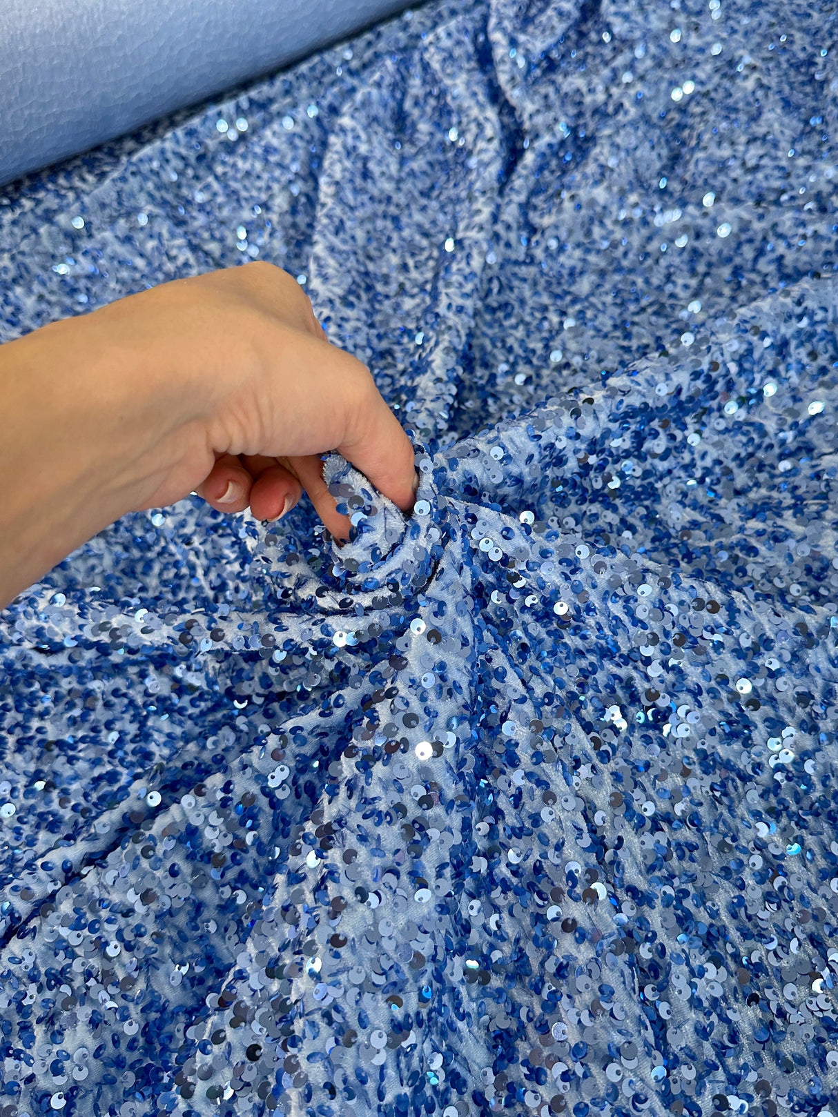 Sky Blue Sequin Velvet