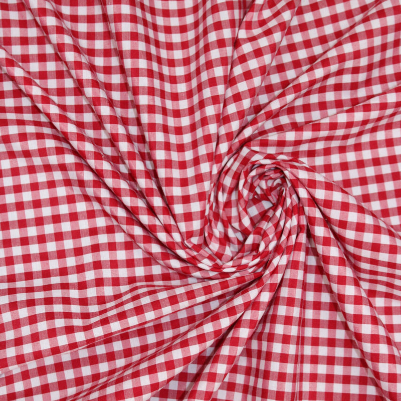 1/8 Red Gingham Checkered Poly Cotton Fabric - Red Gingham Checkered, 58/59" Width