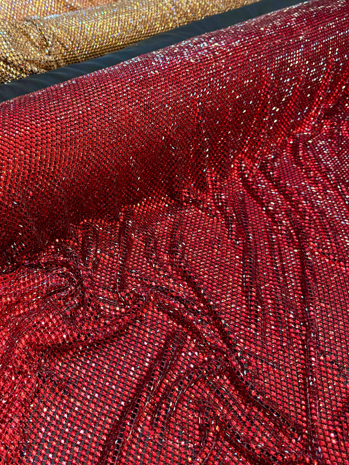 Luxury Rhinestone Mesh Red