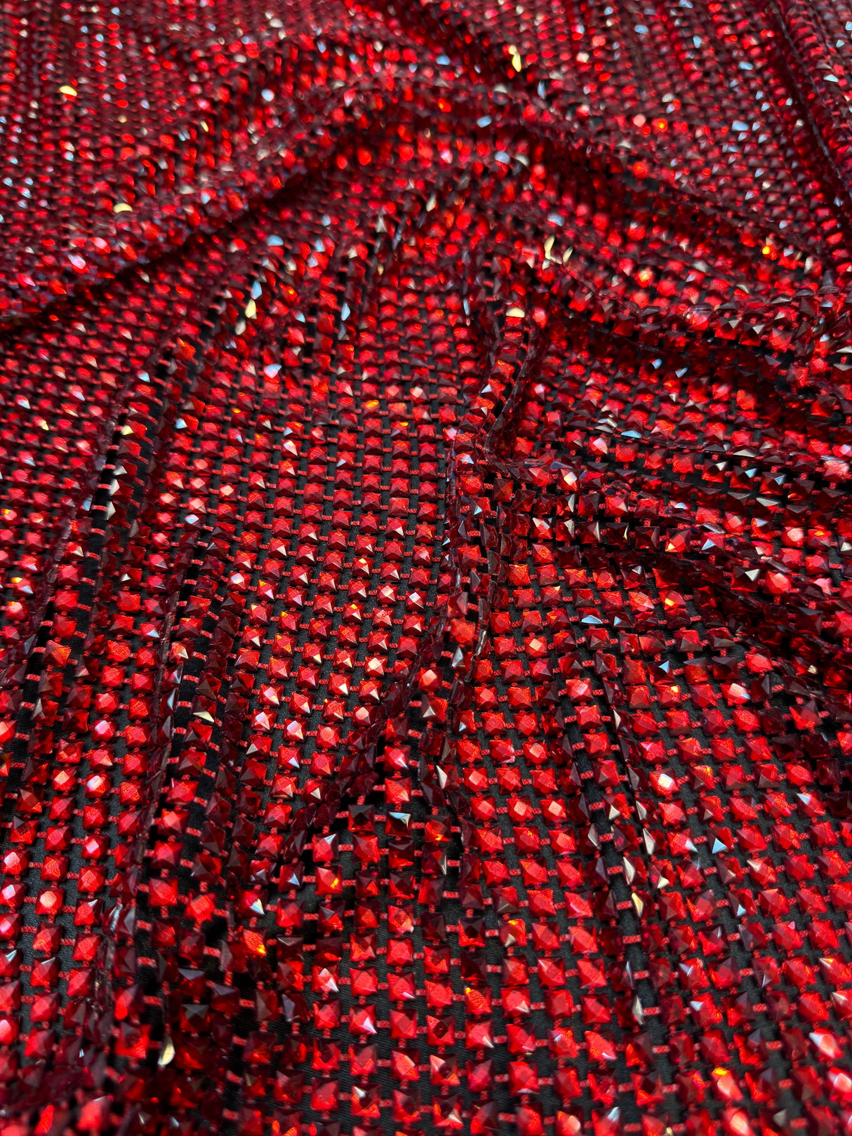 Luxury Rhinestone Mesh Red