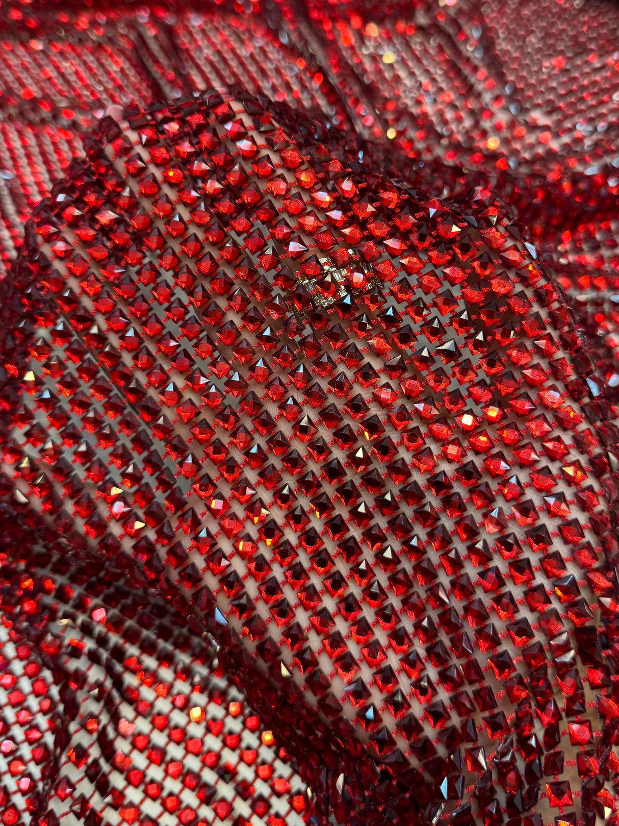 Luxury Rhinestone Mesh Red