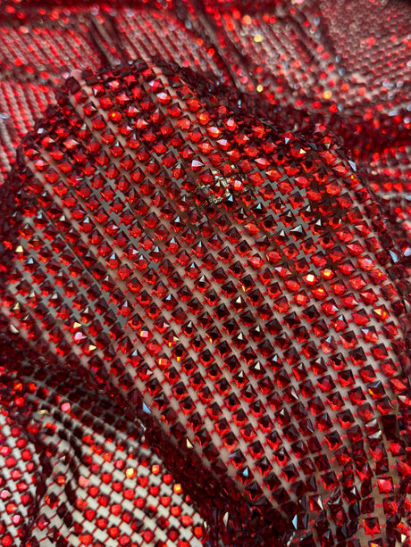 Luxury Rhinestone Mesh Red