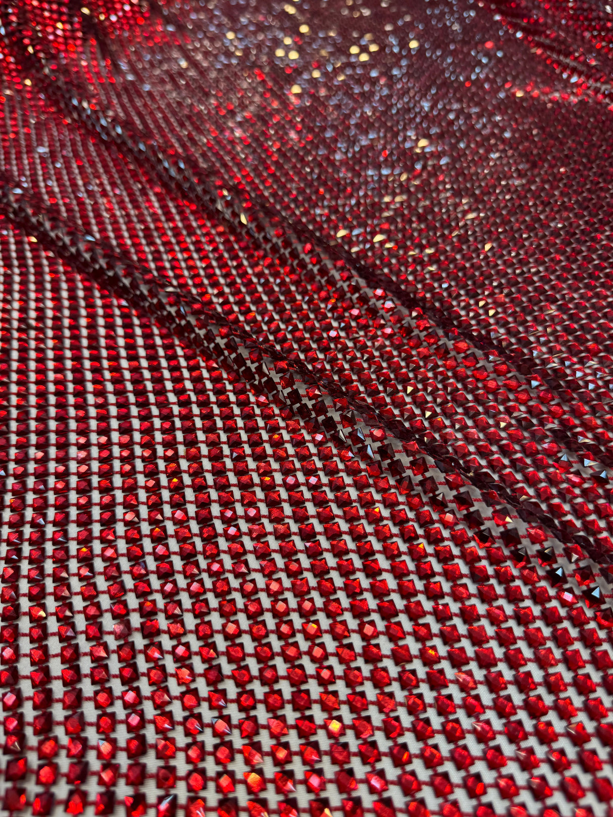 Luxury Rhinestone Mesh Red