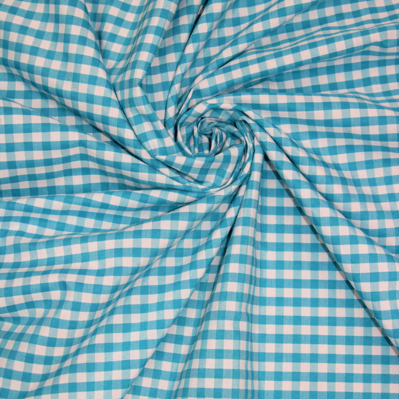 Turquoise Gingham Checkered Poly Cotton Fabric - Turquoise Gingham Checkered, 58/59" Width (1 Yard)
