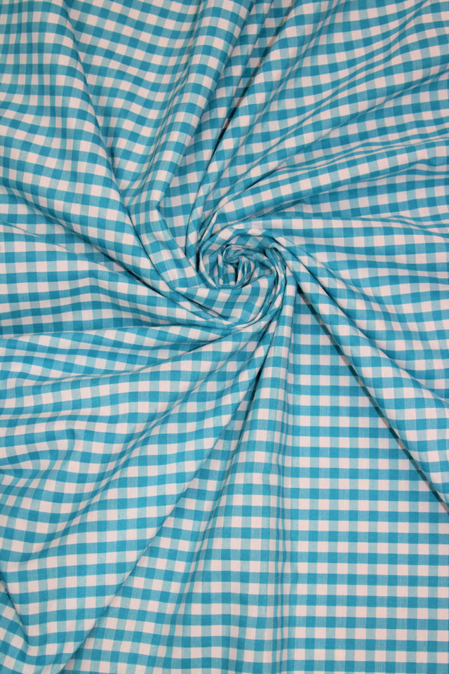 Turquoise Gingham Checkered Poly Cotton Fabric - Turquoise Gingham Checkered, 58/59" Width (1 Yard)