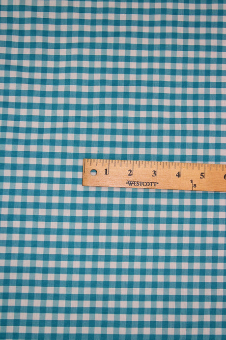 Turquoise Gingham Checkered Poly Cotton Fabric - Turquoise Gingham Checkered, 58/59" Width (1 Yard)
