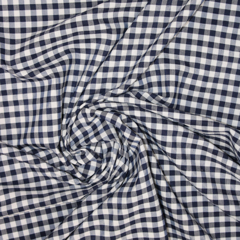 1/8 Navy Gingham Checkered Poly Cotton Fabric - Navy Gingham Checkered, 58/59" Width