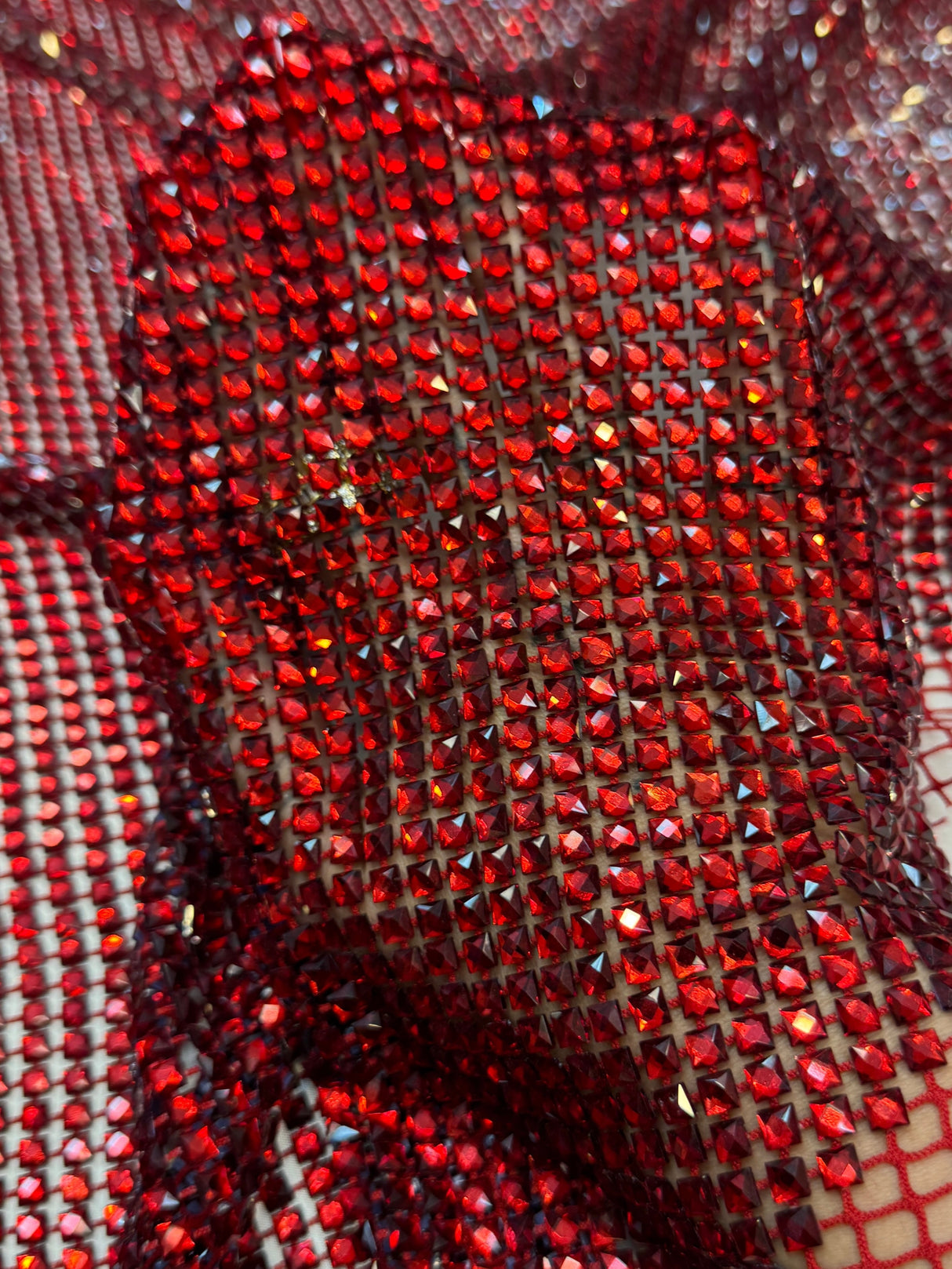 Luxury Rhinestone Mesh Red
