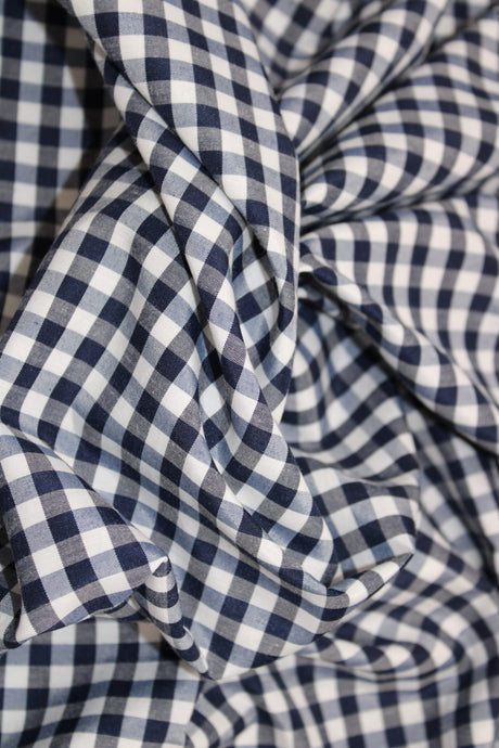 1/8 Navy Gingham Checkered Poly Cotton Fabric - Navy Gingham Checkered, 58/59" Width