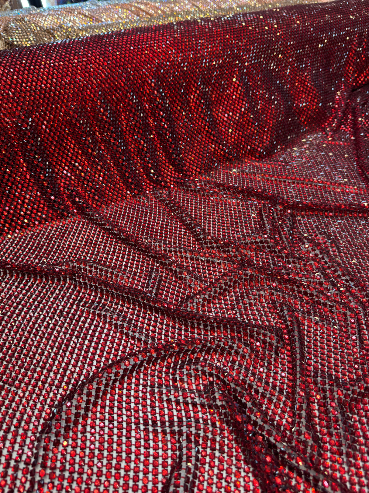 Luxury Rhinestone Mesh Red