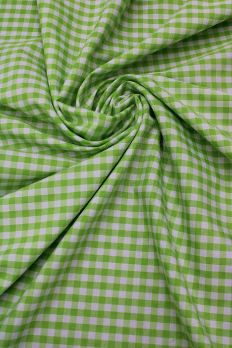 Lime Poly Cotton Gingham Fabric - 1/8" Checkered, 58/59" Width