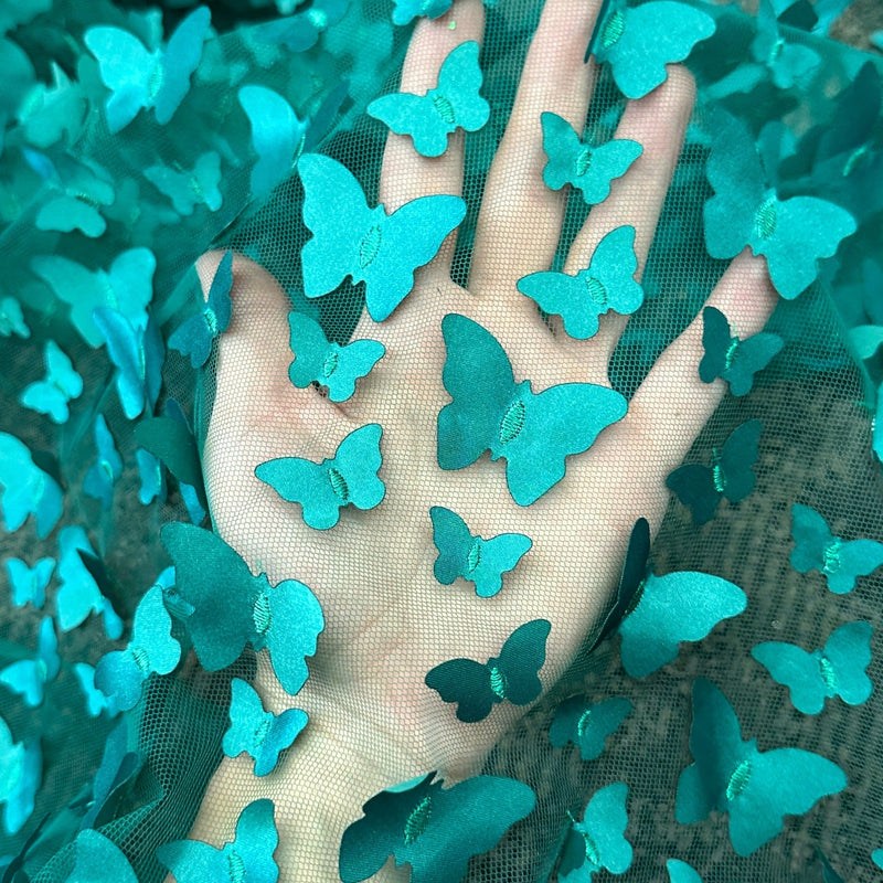3D Butterfly Lace Tulle Teal Blue