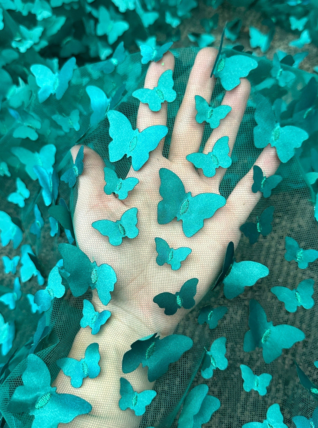 3D Butterfly Lace Tulle Teal Blue