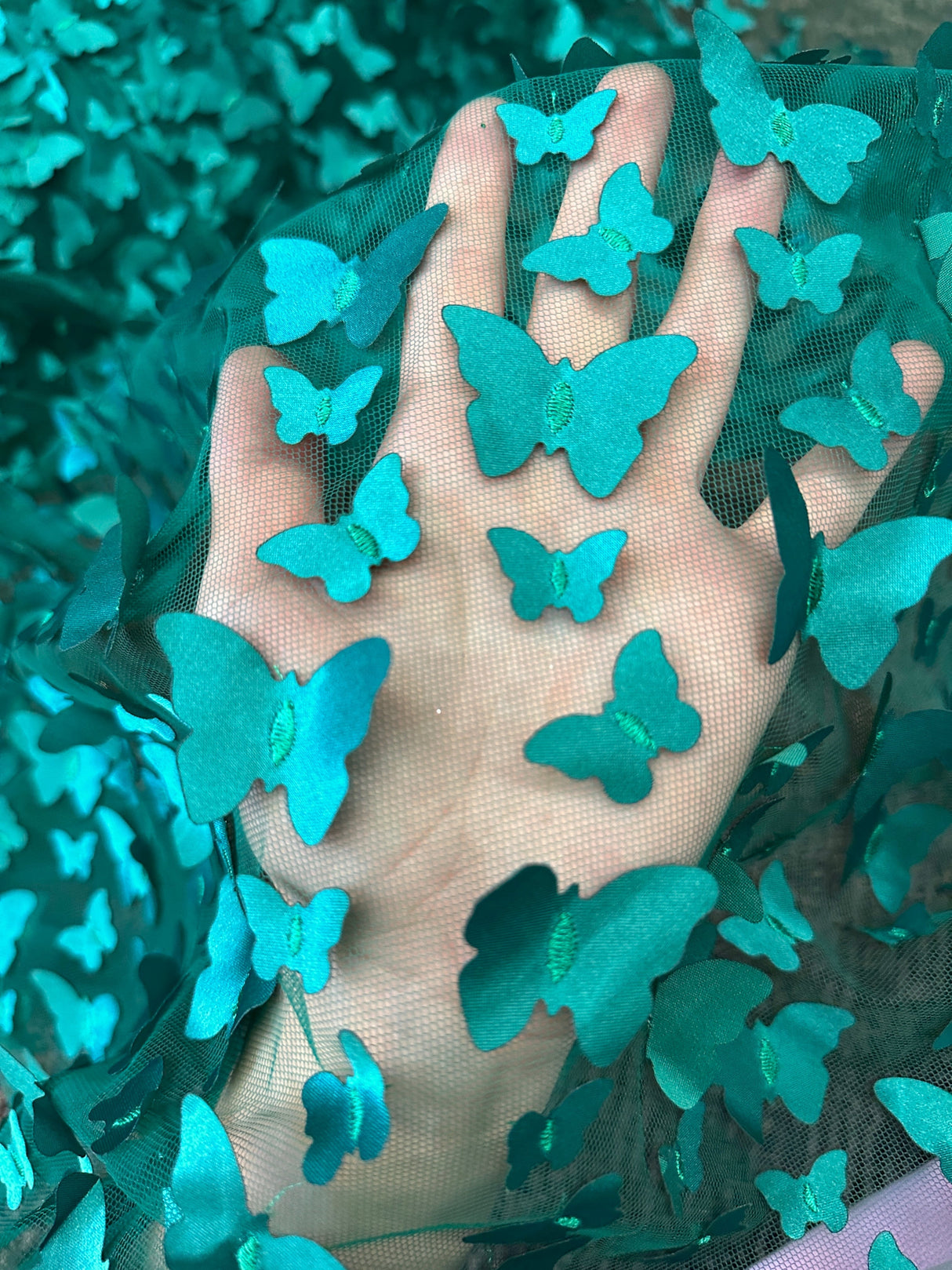 3D Butterfly Lace Tulle Teal Blue
