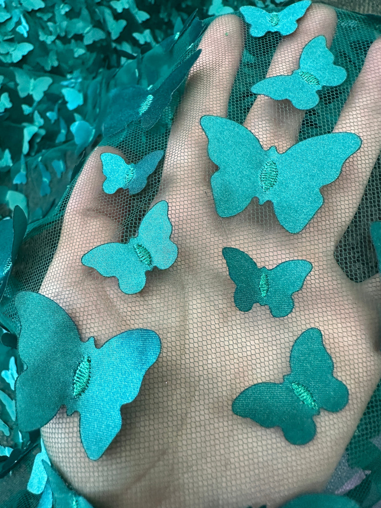 3D Butterfly Lace Tulle Teal Blue